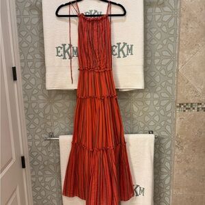 Ulla Johnson Red and Brown Striped Maxi Dress